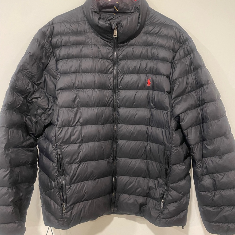 Black polo puffer coat